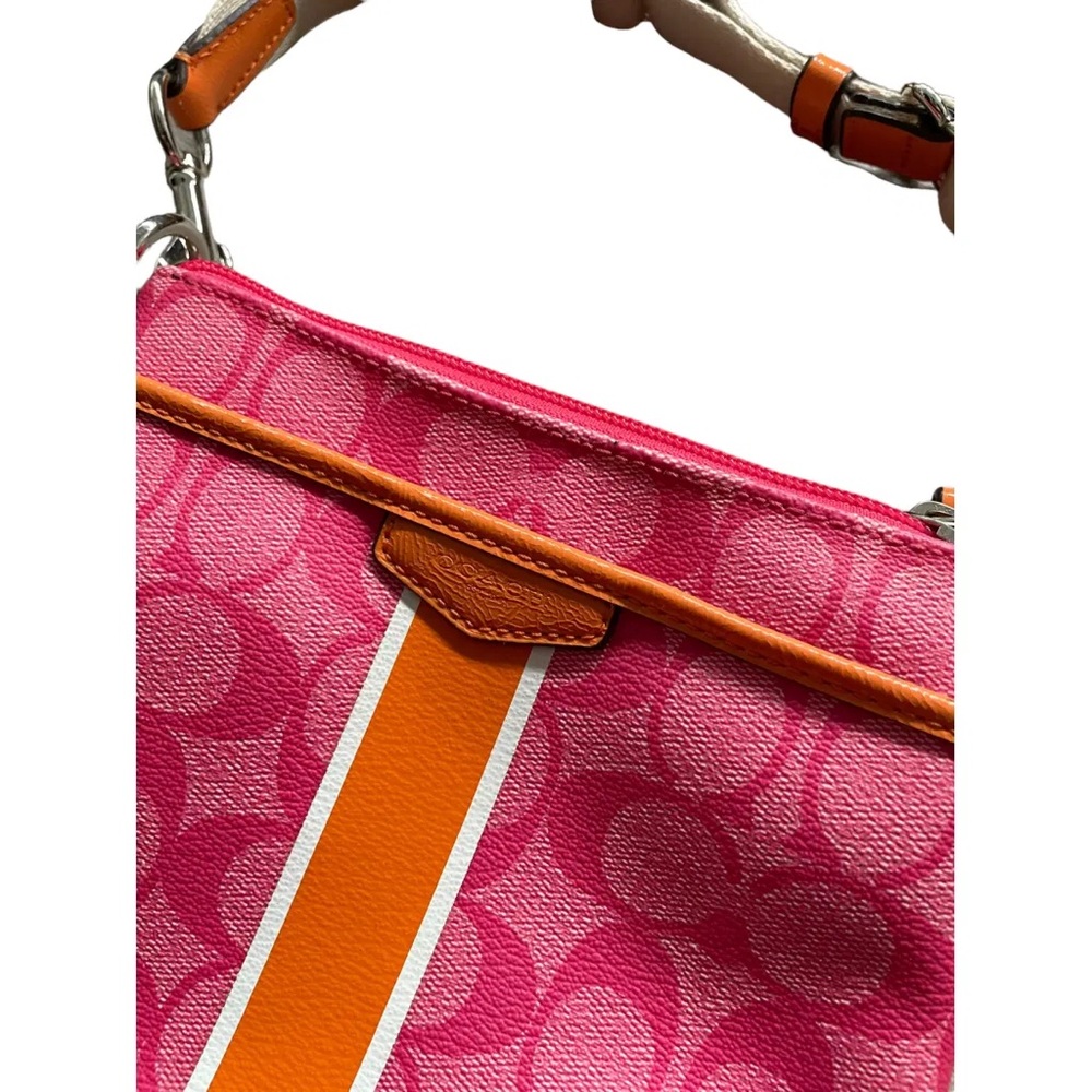 Coach Signature Stripe Double Zip Wristlet | Orange and Pink